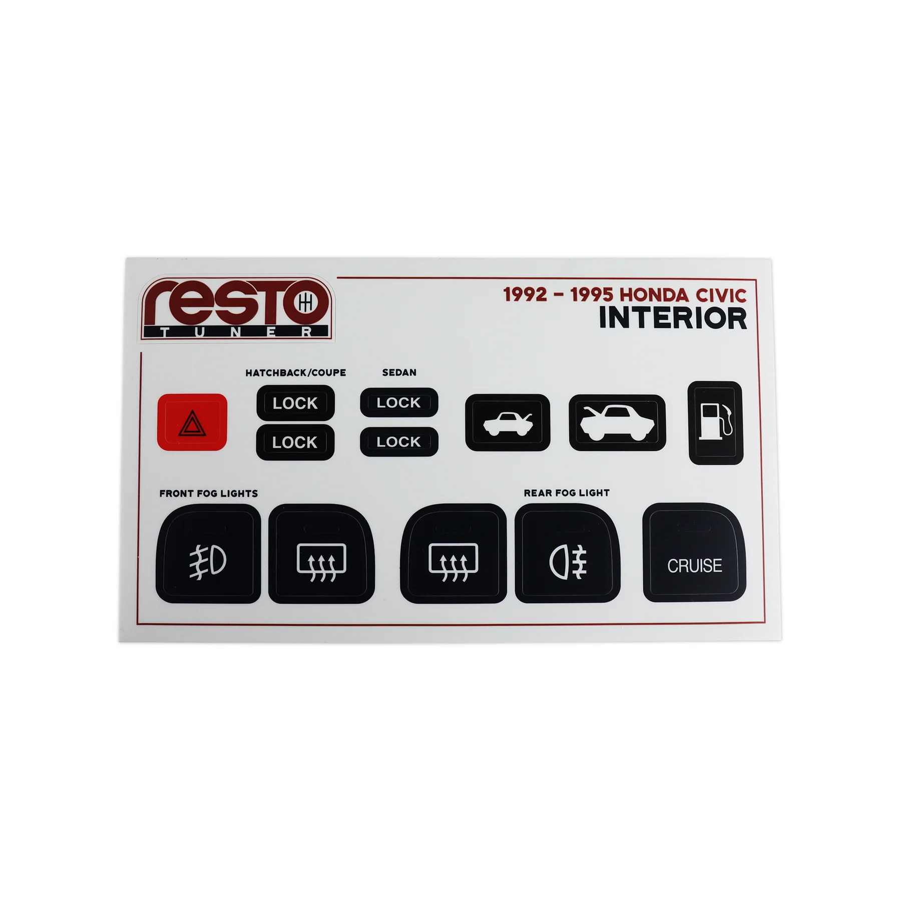 RestoTuner 92-95 Honda Civic Interior Decal Set