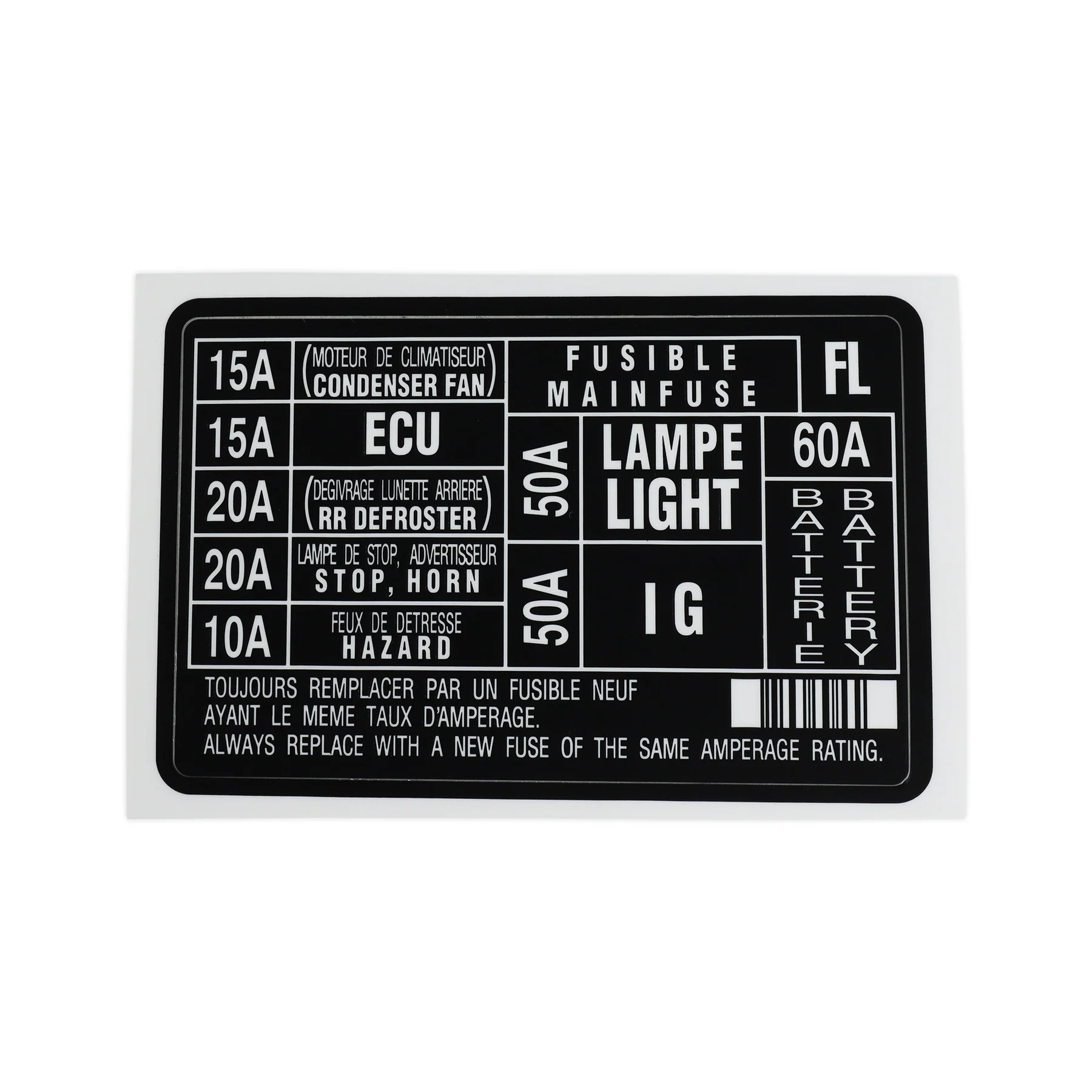 RestoTuner 88-91 Honda Civic Type FL Engine Fuse Replacement Decal