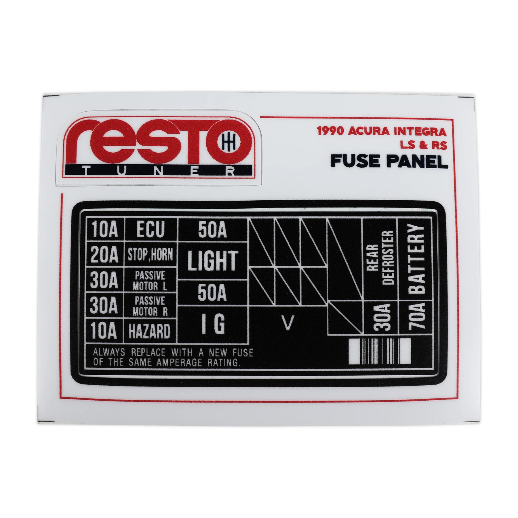 RestoTuner 90 Integra LS/RS Engine Fuse Replacement Decal
