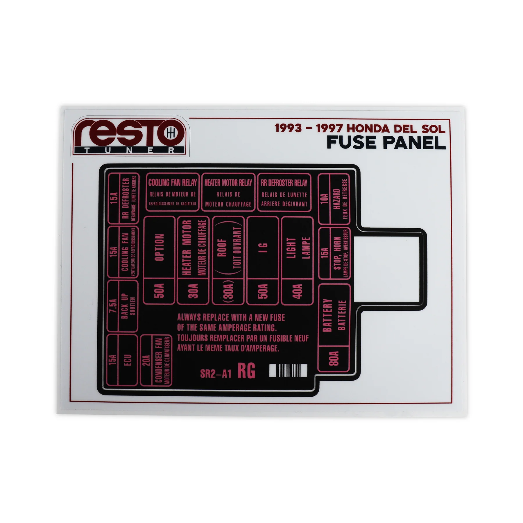 RestoTuner 93-97 Honda Del Sol Engine Fuse Replacement Decal