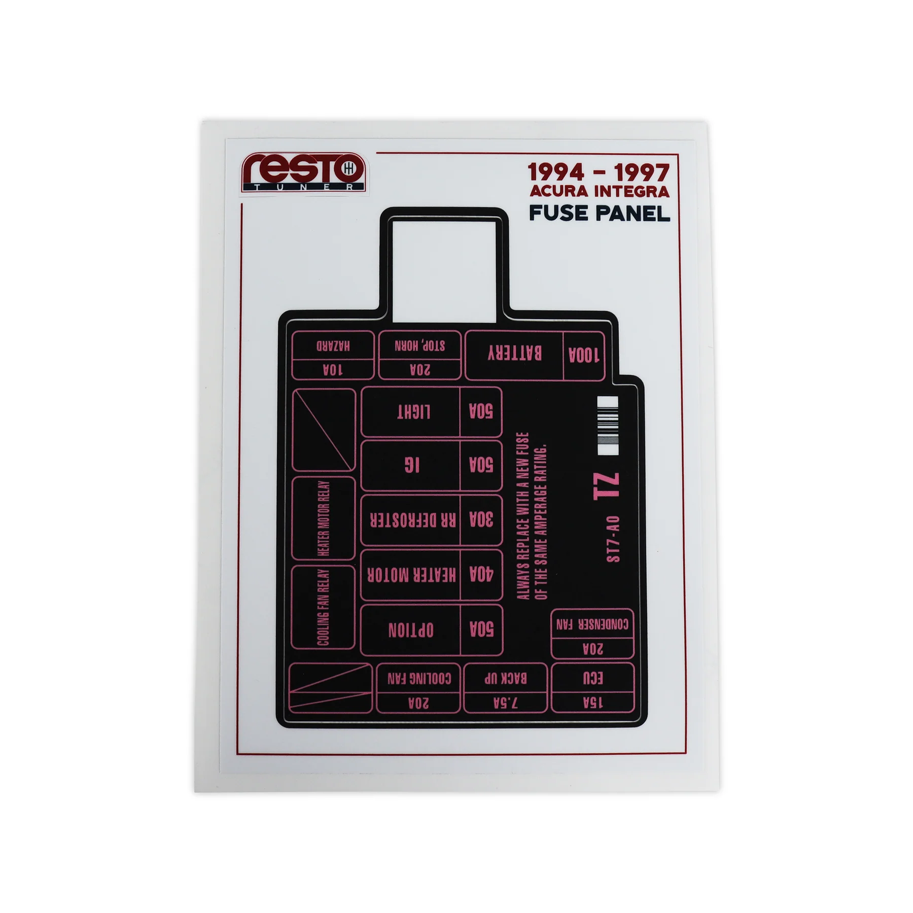 RestoTuner 94-97 Integra Engine Fuse Replacement Decal
