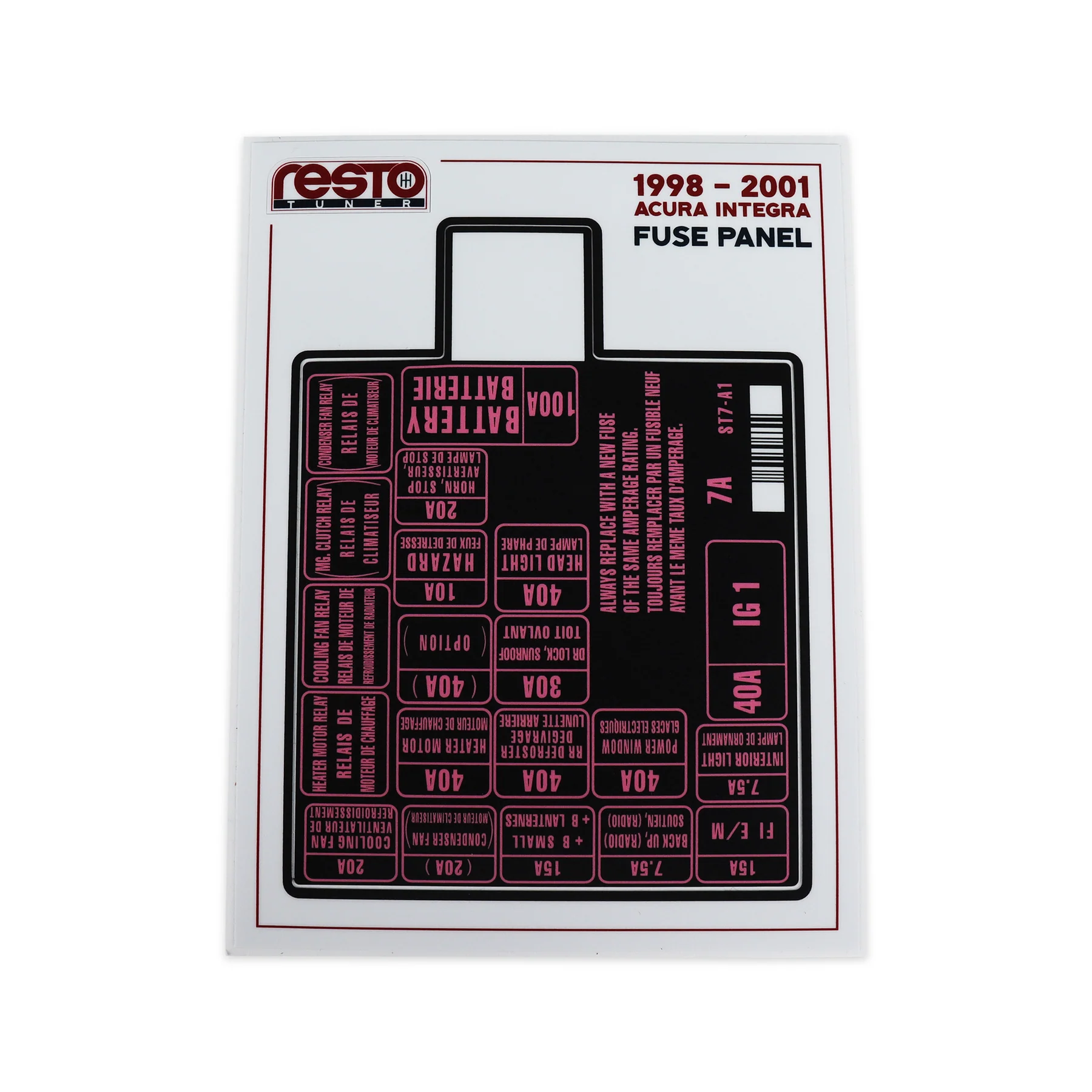 RestoTuner 98-01 Integra Engine Fuse Replacement Decal