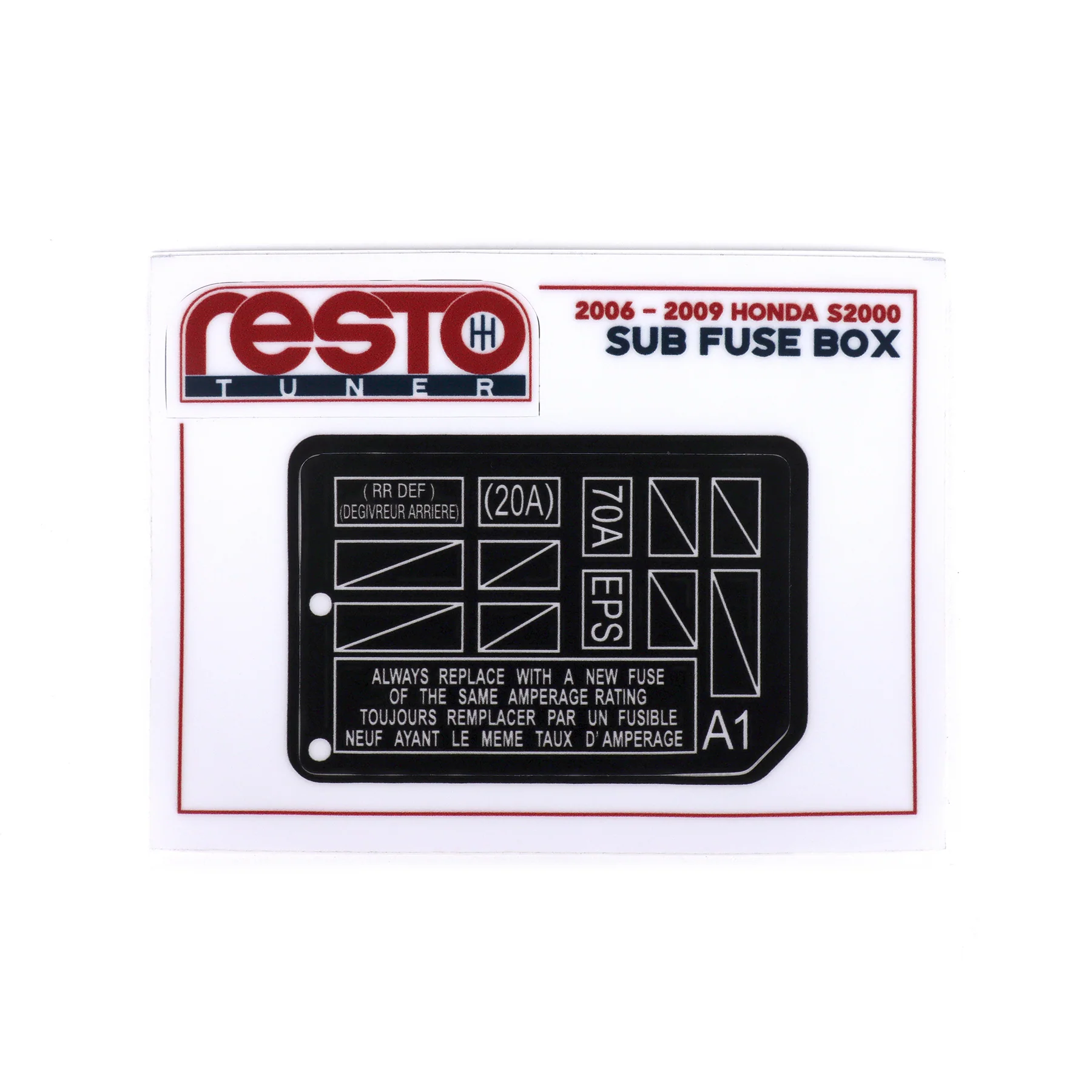 RestoTuner 06-09 S2000 Engine Bay Sub Fuse Box Replacement Decal