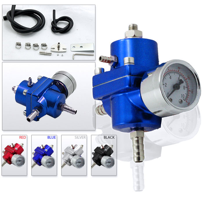 Rev9Power Blue Universal Fuel Pressure Regulator with Gauge