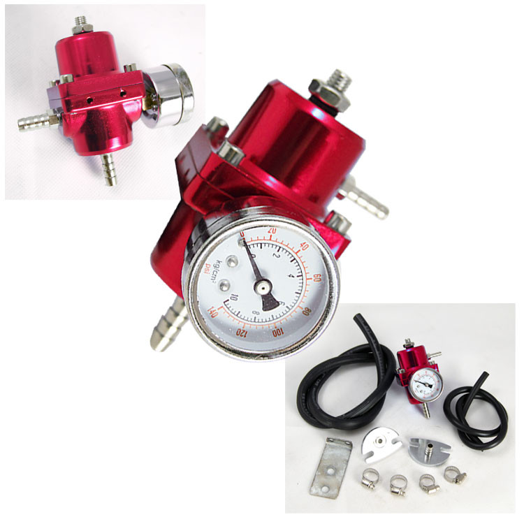 Rev9Power Red Universal Fuel Pressure Regulator with Gauge