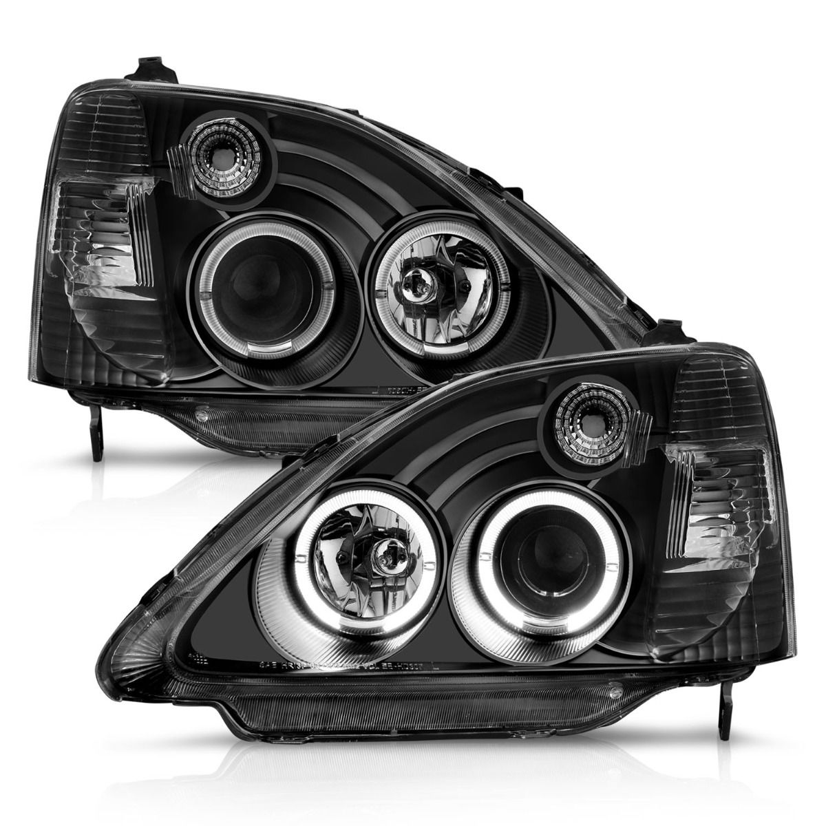 ANZO 02-04 Civic Si Black Projector Headlights with Halo