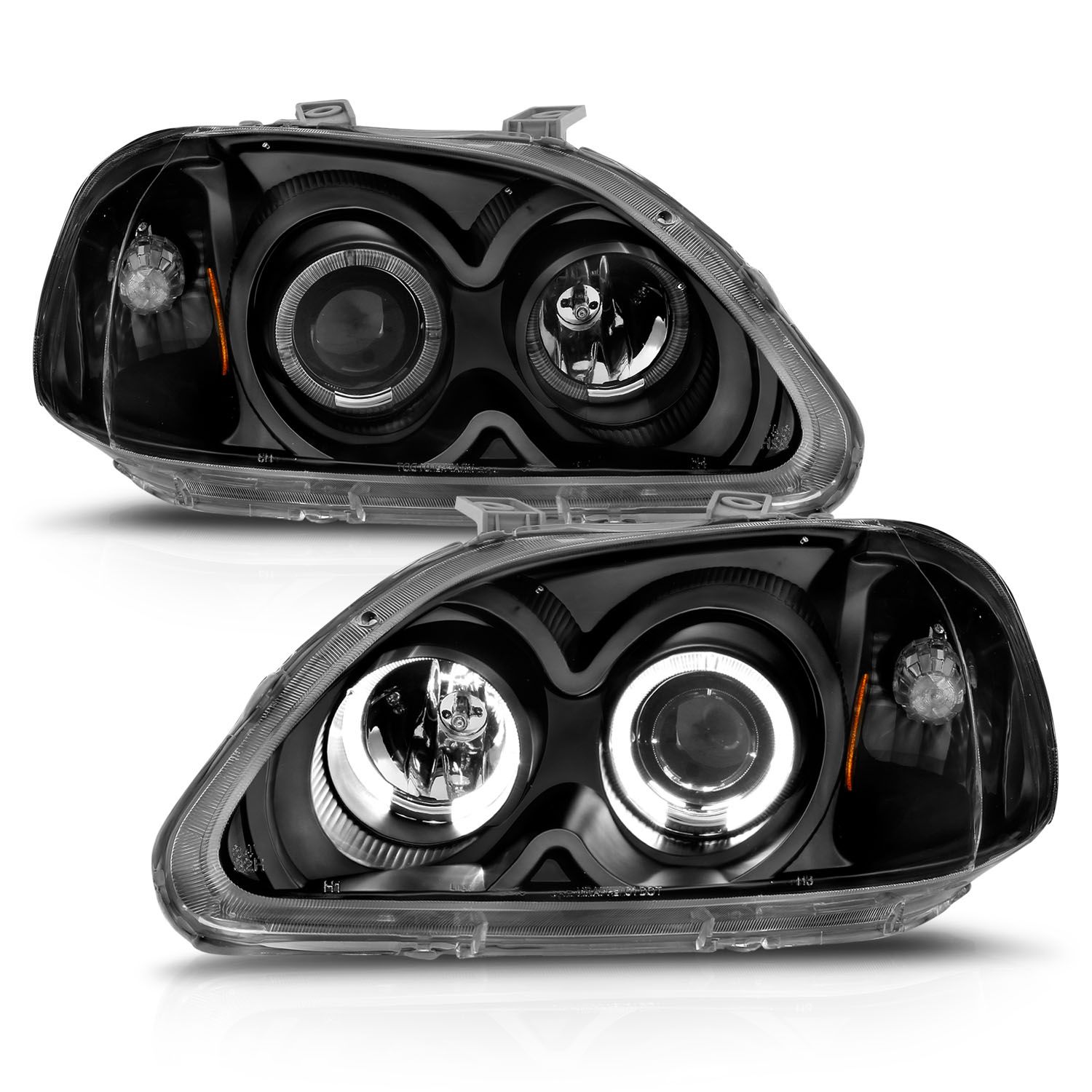 ANZO 96-98 Civic Black Projector Headlights w/ Halo