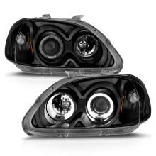 ANZO 96-98 Civic Black Projector Headlights w/ Halo