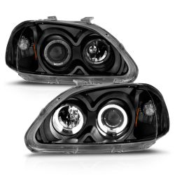 ANZO 96-98 Civic Black Projector Headlights w/ Halo