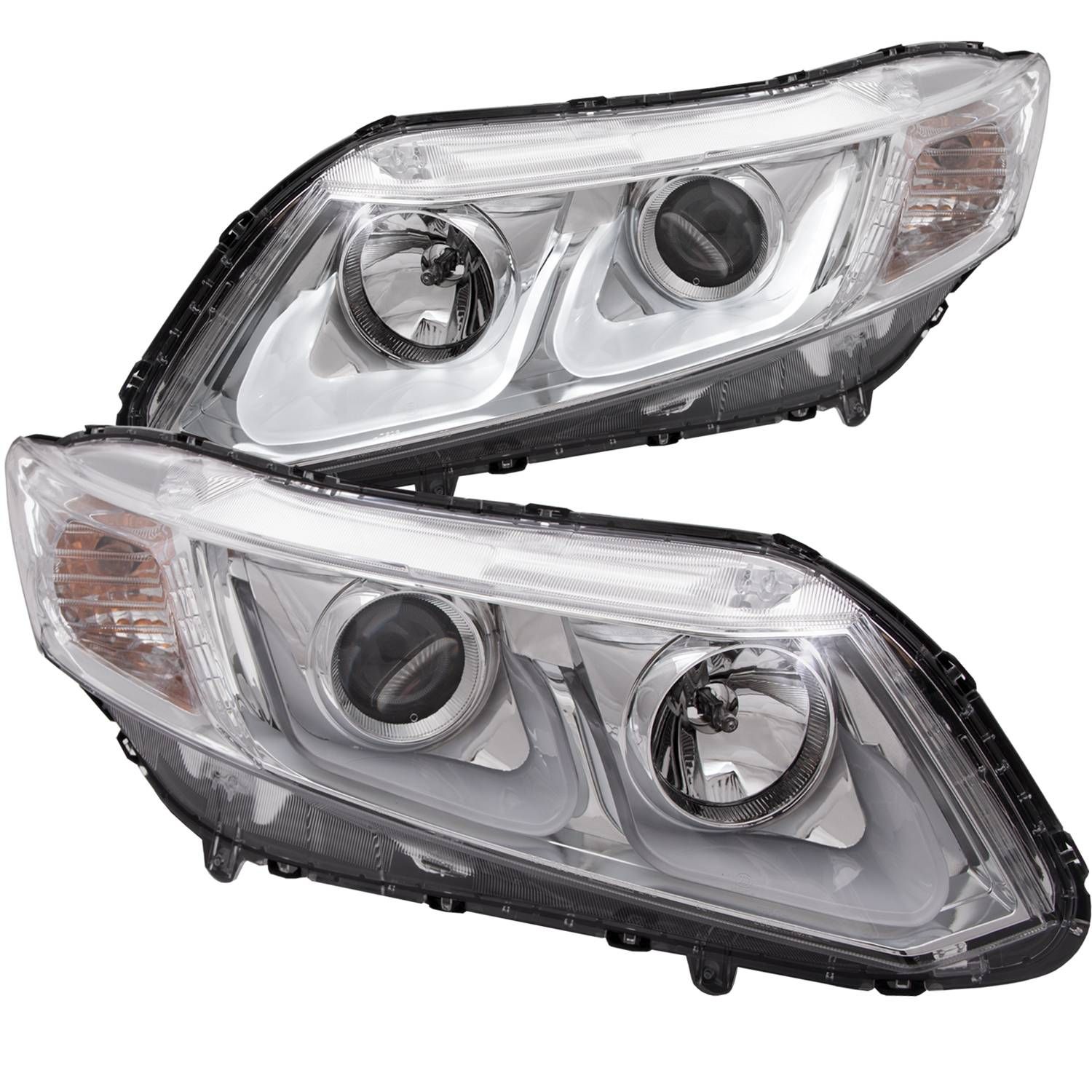 ANZO 12-13 Civic Coupe / 12-15 Civic Sedan Chrome Projector Headlights with U-Bar