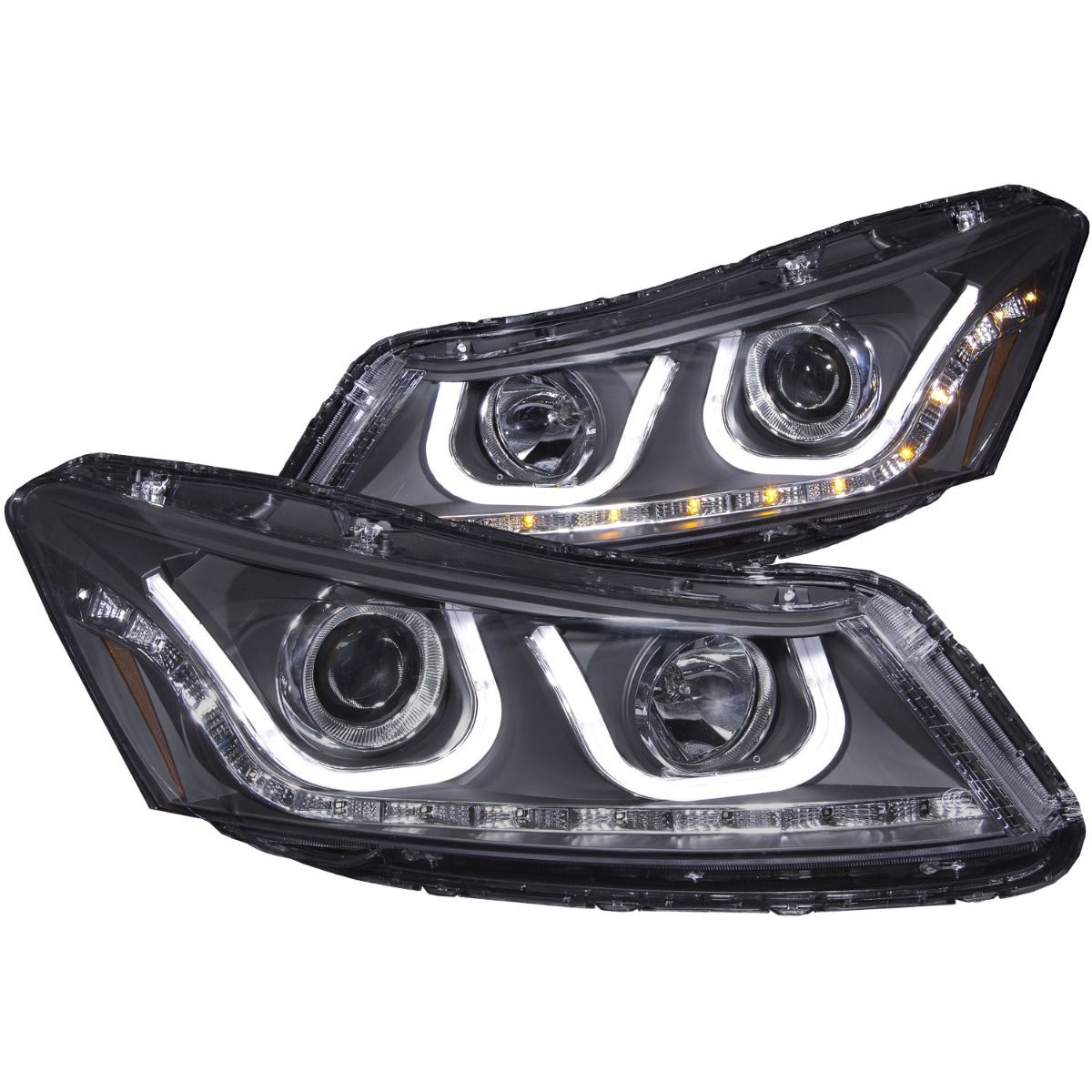 ANZO 08-12 Accord Black Projector Headlights with U-Bar