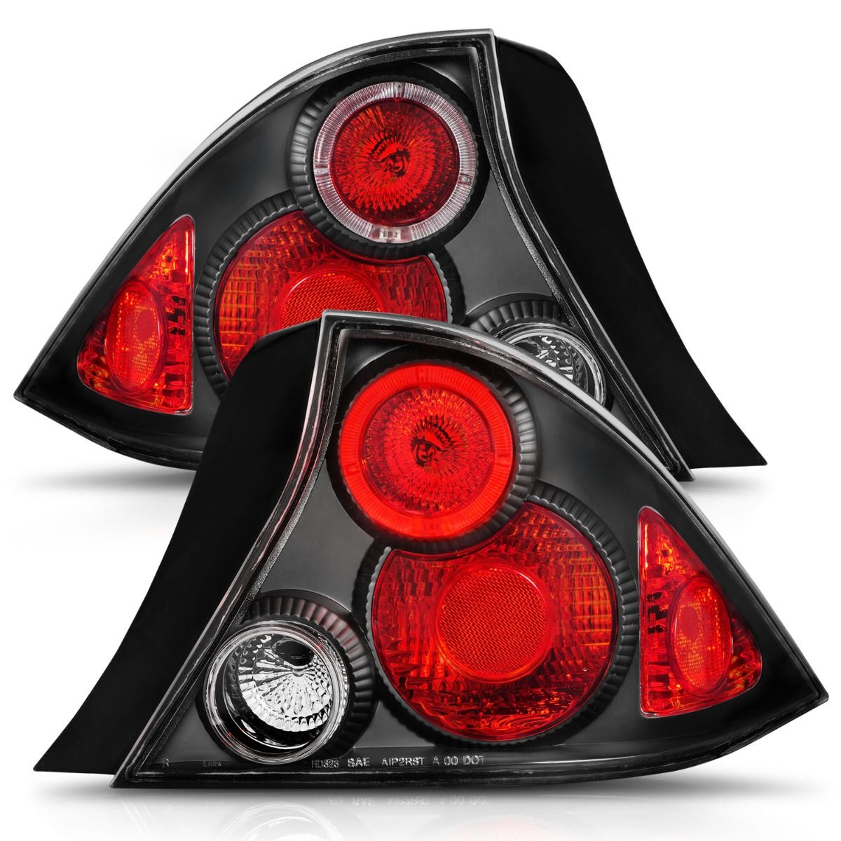 ANZO 01-03 Civic Coupe Black Taillights with Halo