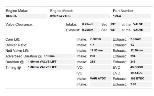 Kelford Cams K20/K24 Stage 1 Camshafts | 179-A | K Series Parts