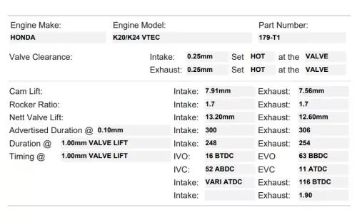 クランフォード シーズン1シーズン2〈2枚組〉 Kelford Cams K20/K24 Stage 1 Turbo Camshafts | 179-T1 | K Series Parts