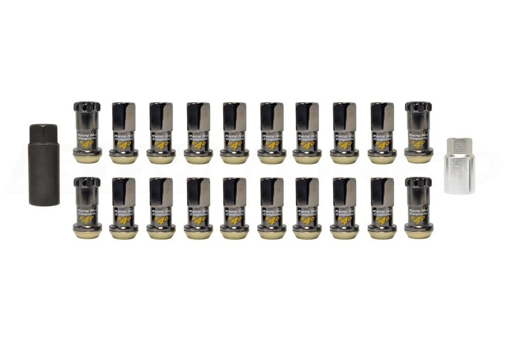 Project Kics R40 Black 12x1.50 Lug Nut Set: 16 Lug Nuts with 4 Lock Set
