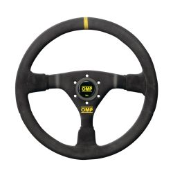 OMP Black Suede 350mm WRC Mid-Depth Dished Steering Wheel with Yellow Centering Mark