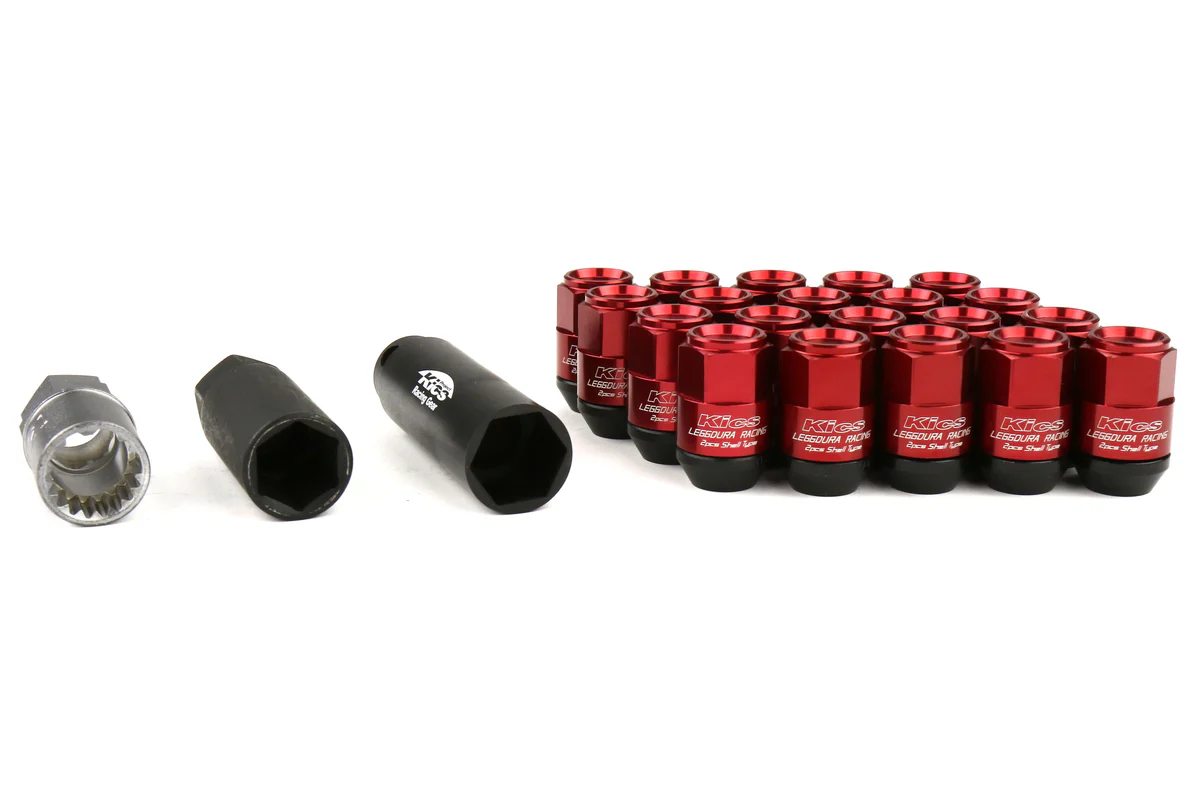 Project Kics Red Leggdura Racing M12x1.5 35mm Closed End Lug Nut Set: 16 Pieces with 4 Locks