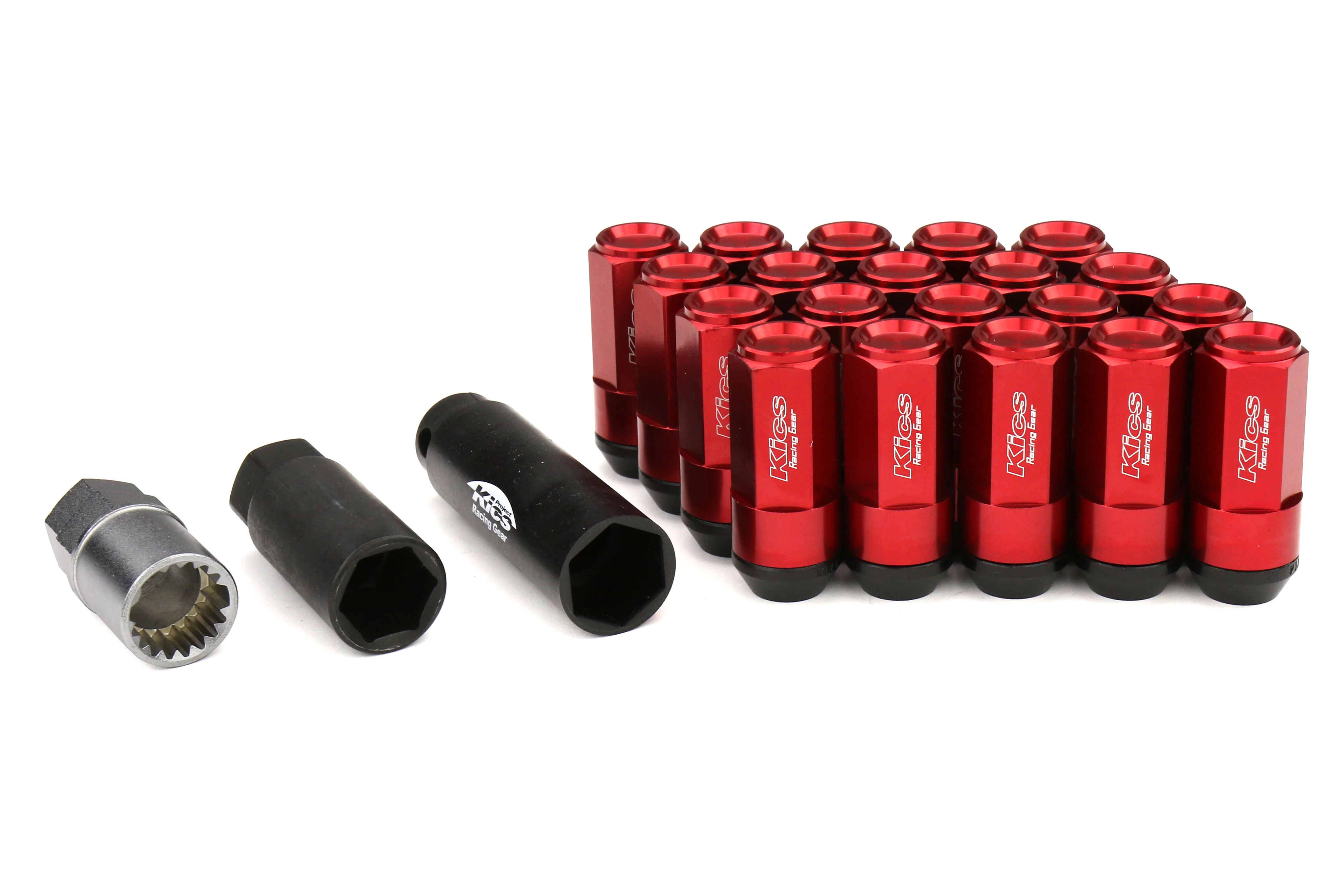 Project Kics Red Leggdura Racing M12x1.5 53mm Closed End Lug Nut Set: 16 Pieces with 4 Locks