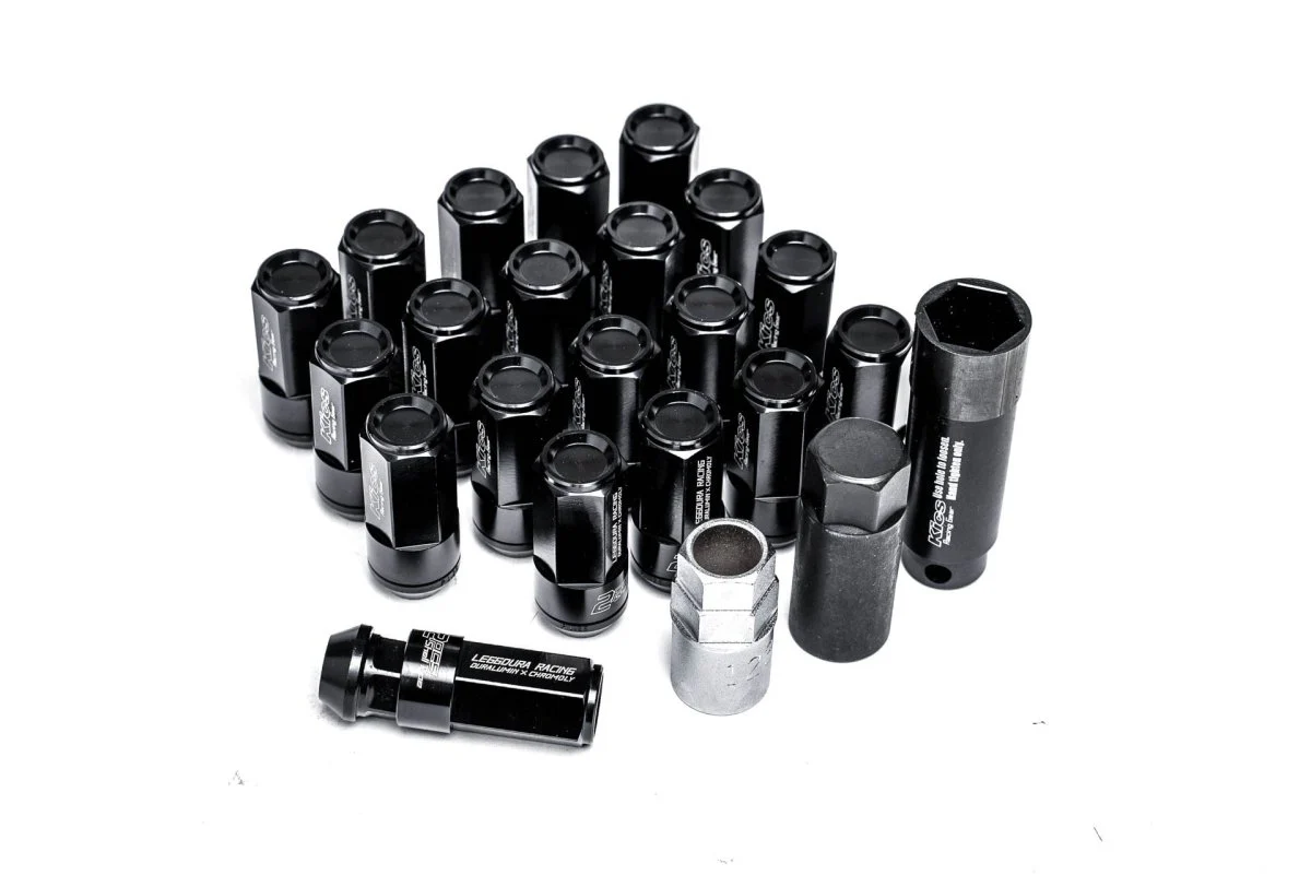 Project Kics Black Leggdura Racing 53mm EL53 Shell Type M12x1.5 Lug Nut Set with Locks