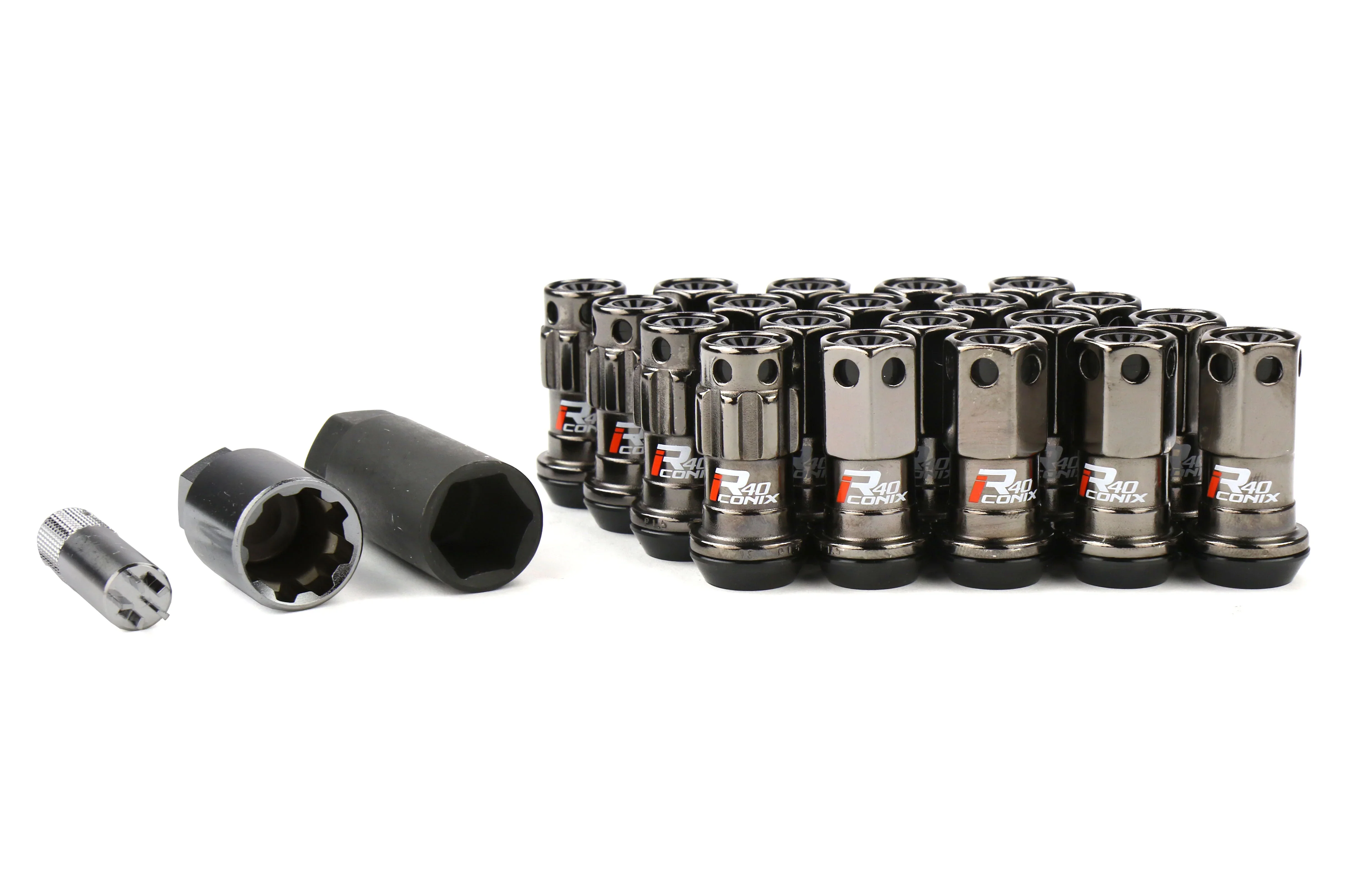 Project Kics R40 Iconix Classical M12x1.5 Lug Nut Set with Black Cap: 16 Lug Nuts with 4 Locks