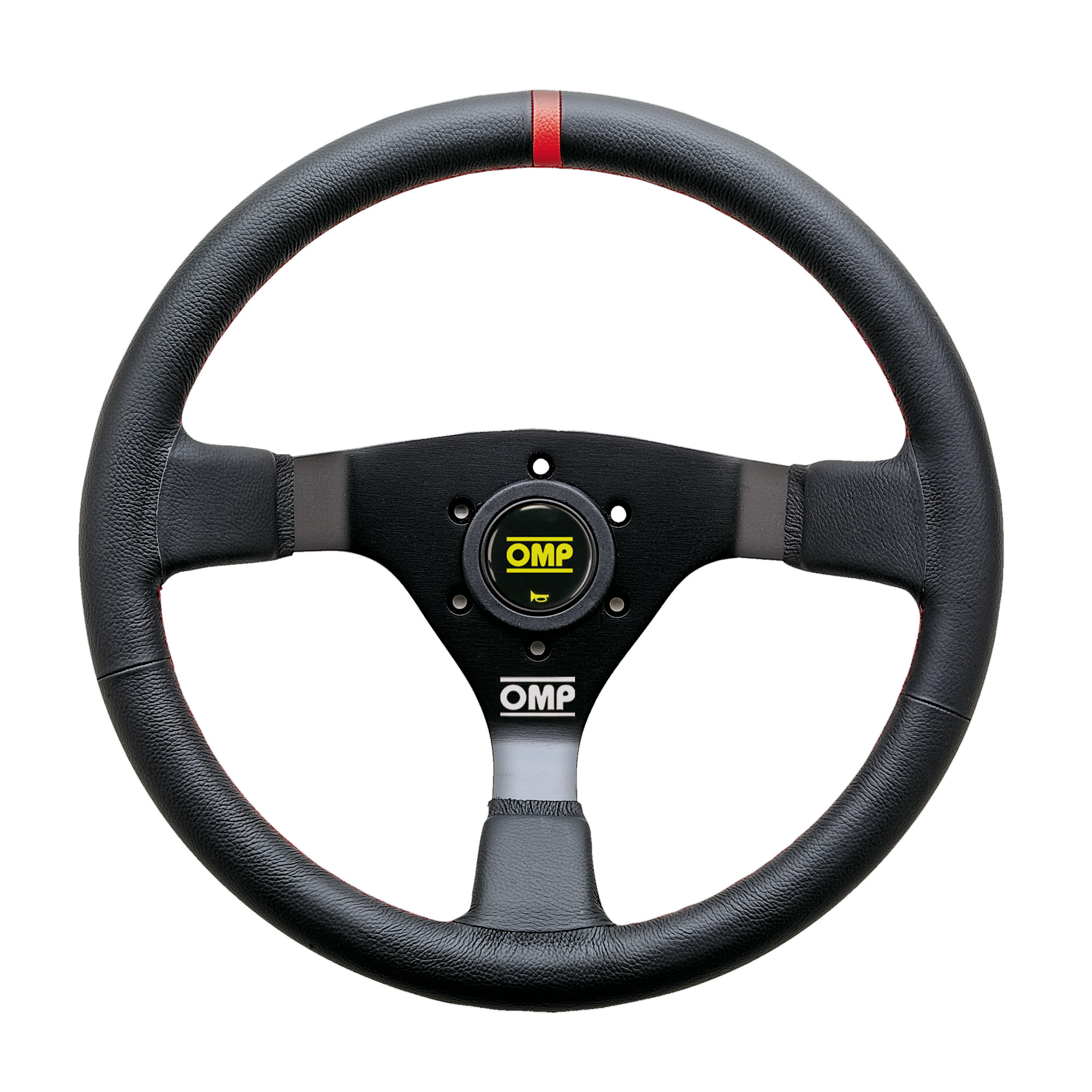 OMP Black 350mm Leather WRC Steering Wheel with Red Centering Mark