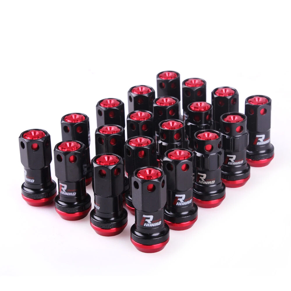 Project Kics Black R40 Iconix M14x1.5 Lug Nuts with Red Plastic Cap: 16 Lugs and 4 Locks