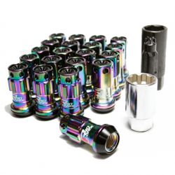 Project Kics Neochrome R40 Iconix with Black Plastic Cab M12x1.5 Lug Nut Set: 16 Pieces with 4 Locks