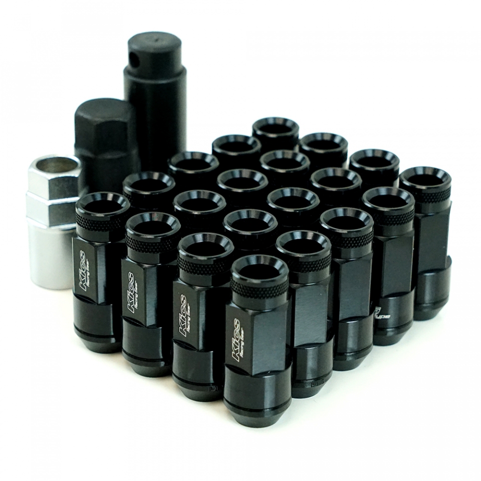 Project Kics Black Leggdura Racing M12x1.5 53mm Open End Lug Nut Set: 16 Pieces with 4 Locks