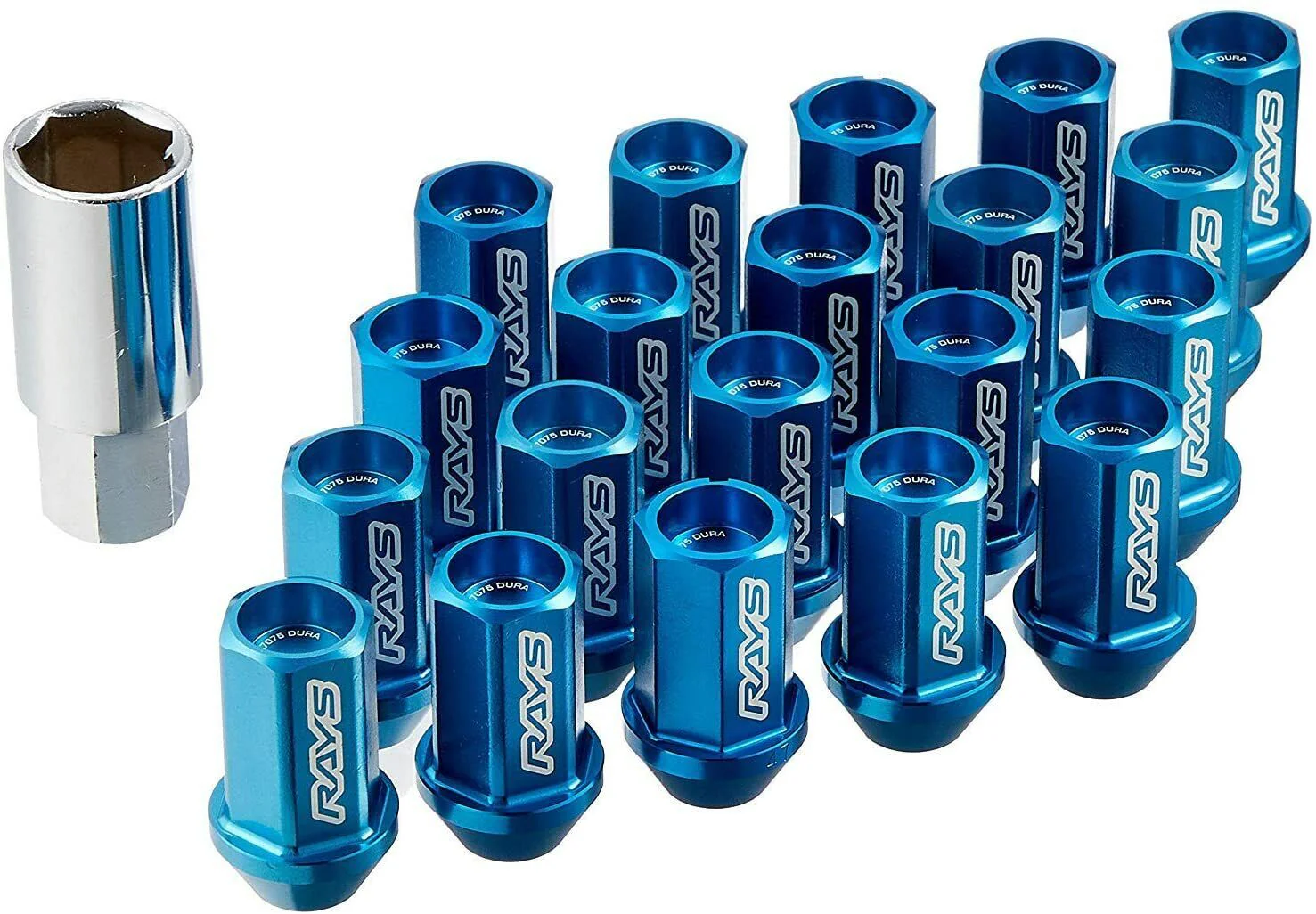 Rays Blue Dura-Nut L42 Straight Type M12x1.5 Lug Nut Set: 16 Pieces with 4 Locking Nuts