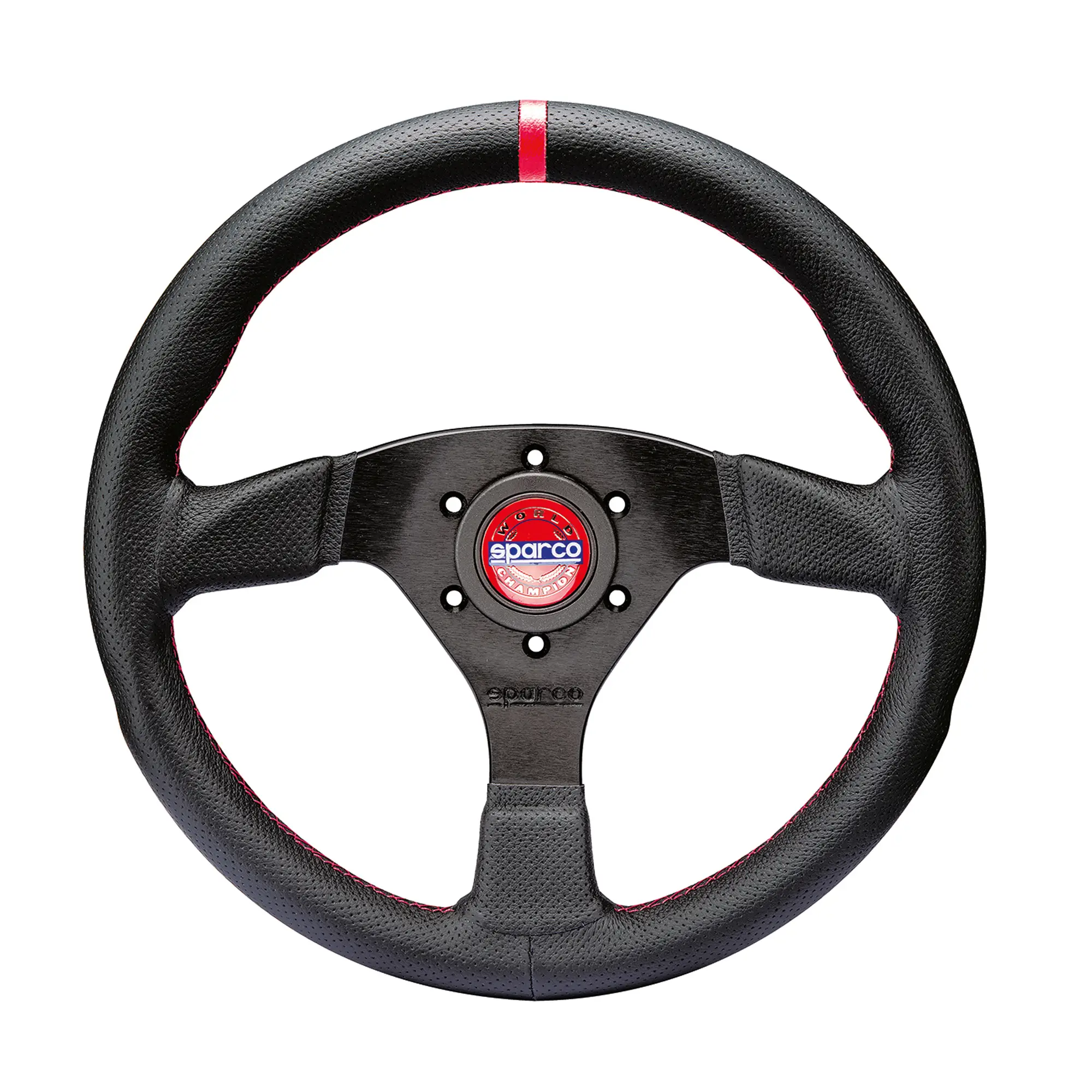 Sparco R383 Champion Black Leather with Red Stitching 330mm Steering Wheel