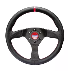 Sparco R383 Champion Black Leather with Red Stitching 330mm Steering Wheel