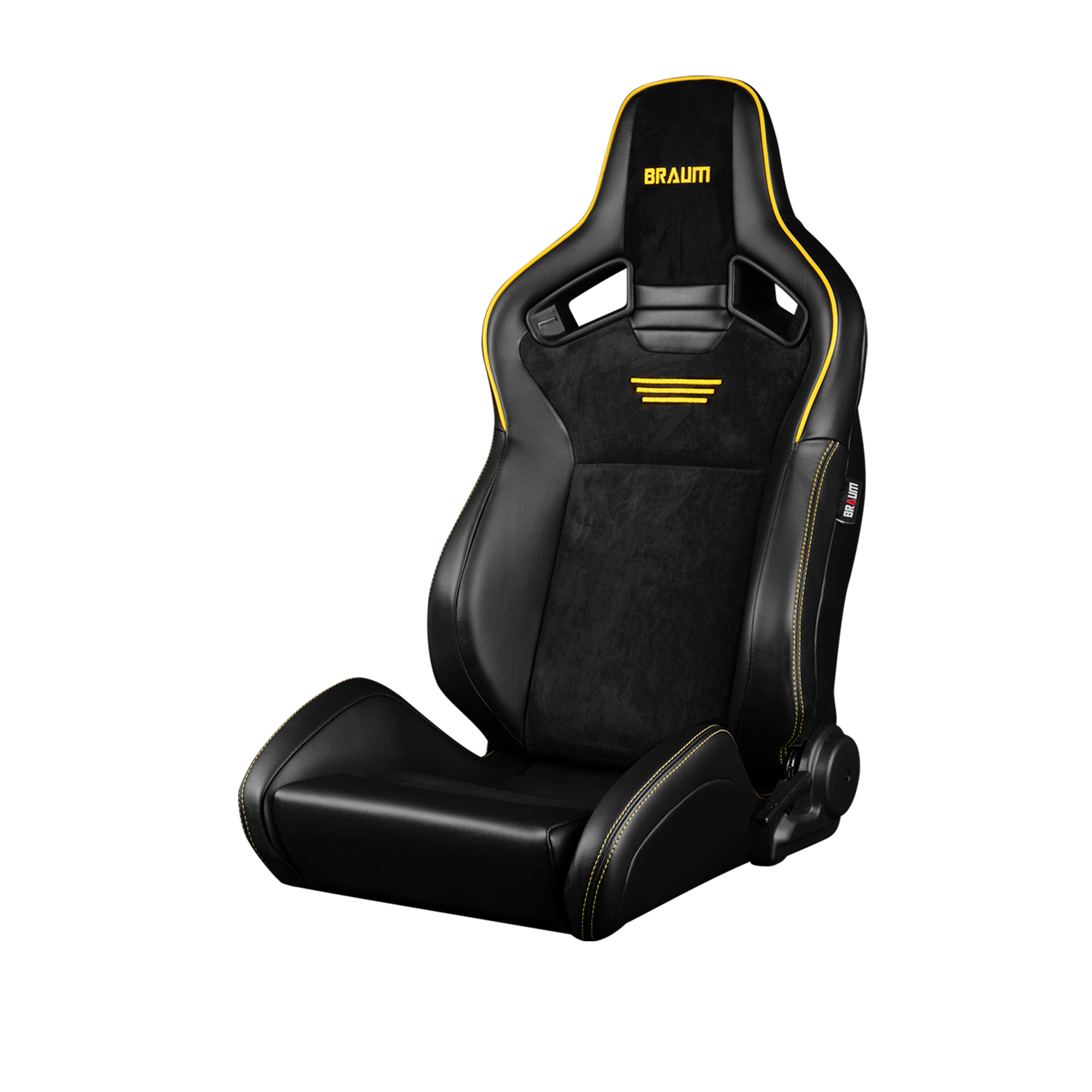 Braum Elite V2 Series Black Leatherette with Black Suede and Yellow Piping Sport Reclinable Seats