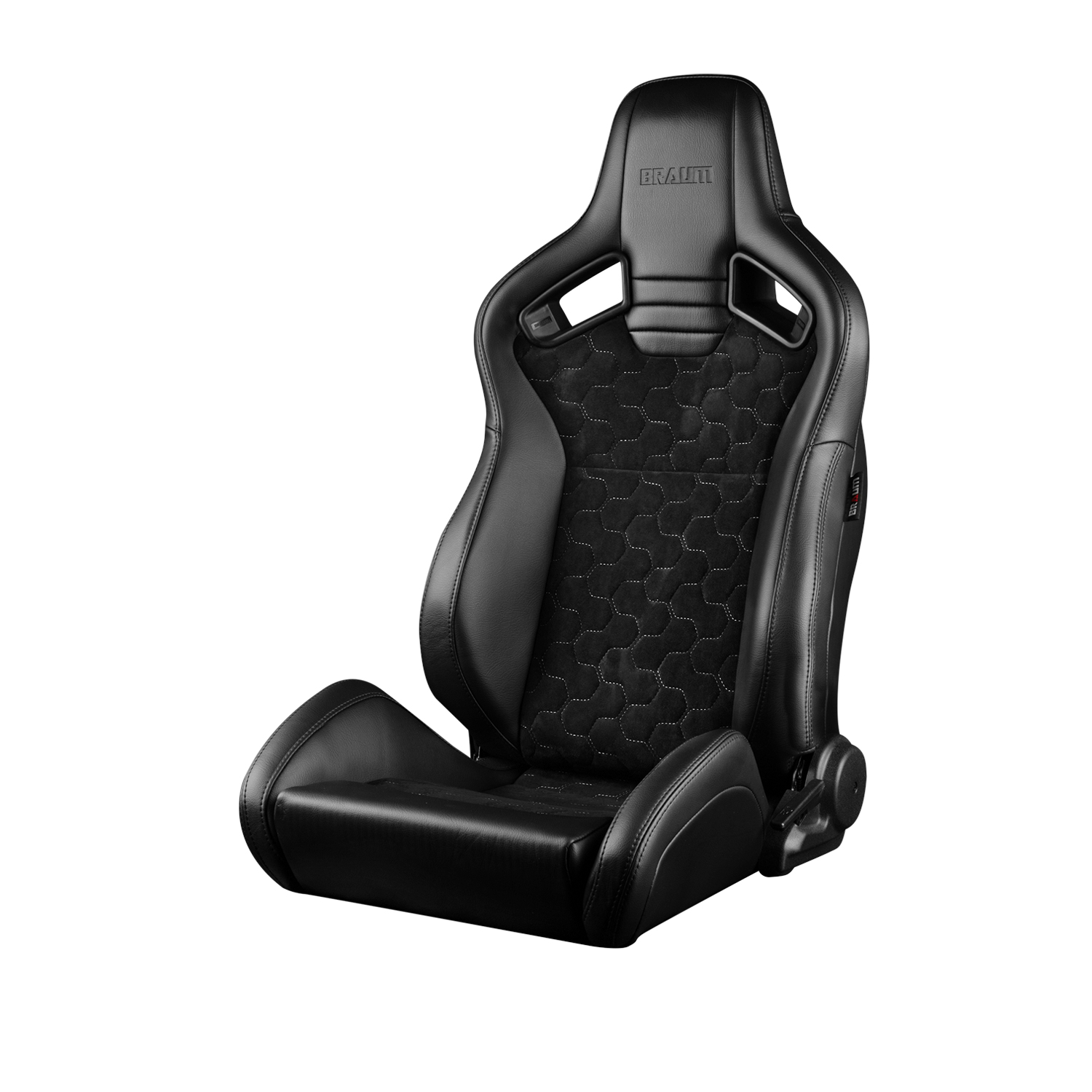 Braum Elite V2 Series Black Leatherette with Honeycomb Suede and Grey Stitching Reclinable Seats