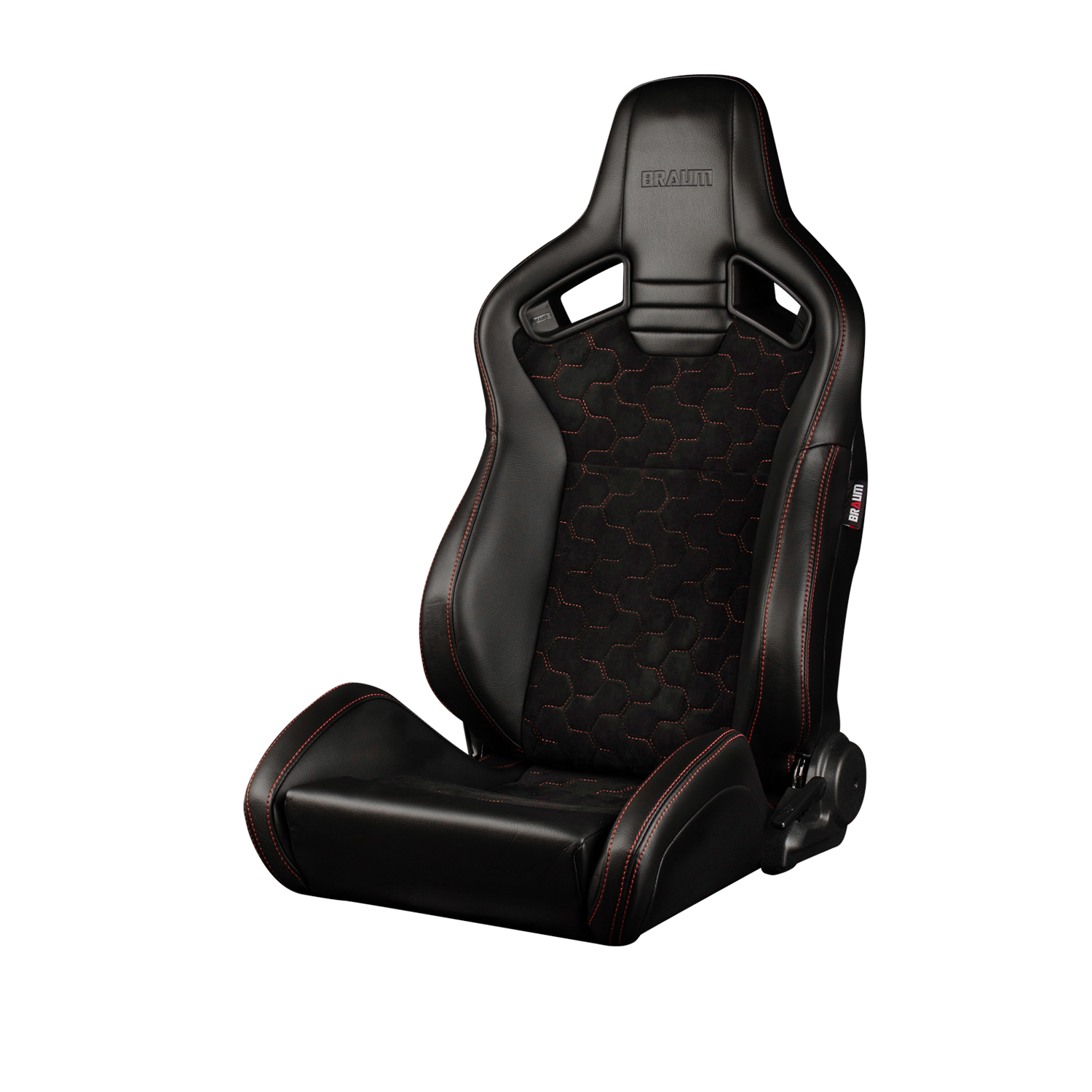 Braum Elite V Series Black Leatherette with Honeycomb Suede and Red Stitching Reclinable Seats
