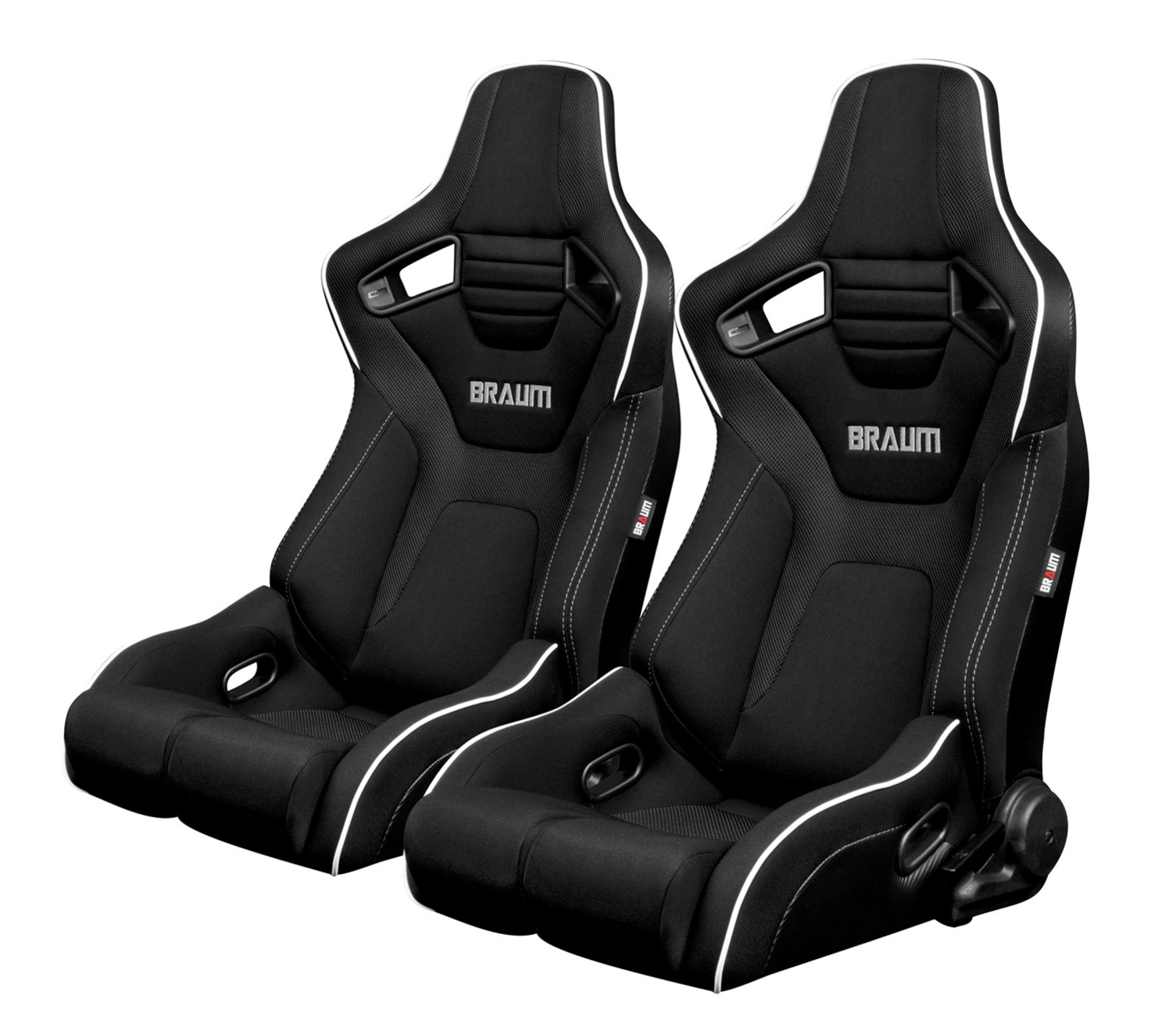 Braum Elite-R Series Black Cloth with White Trim Sport Reclinable Seats
