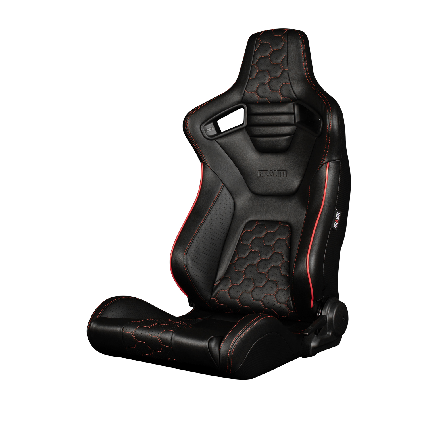 Braum Elite-X Series Black Leatherette with Red Honeycomb and Trim Sport Reclinable Seats