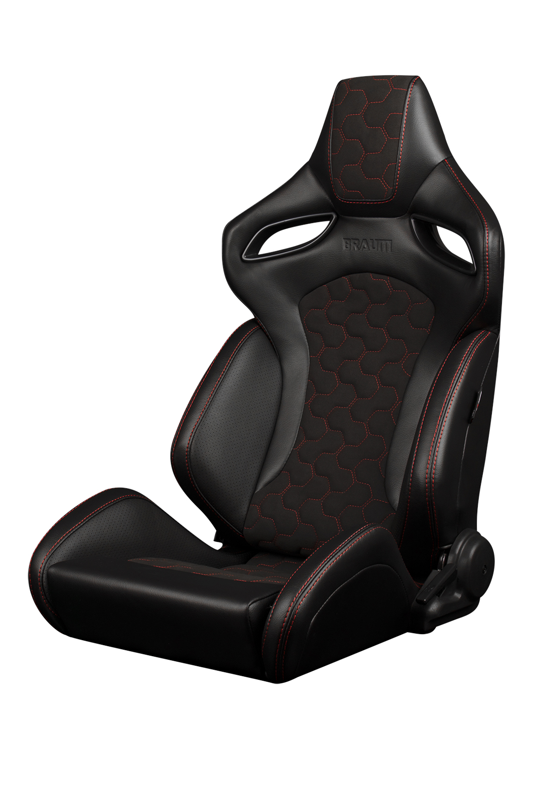 Braum Orue-S Series Black Leatherette with Honeycomb Alcantara and Red Stitching Reclinable Seats