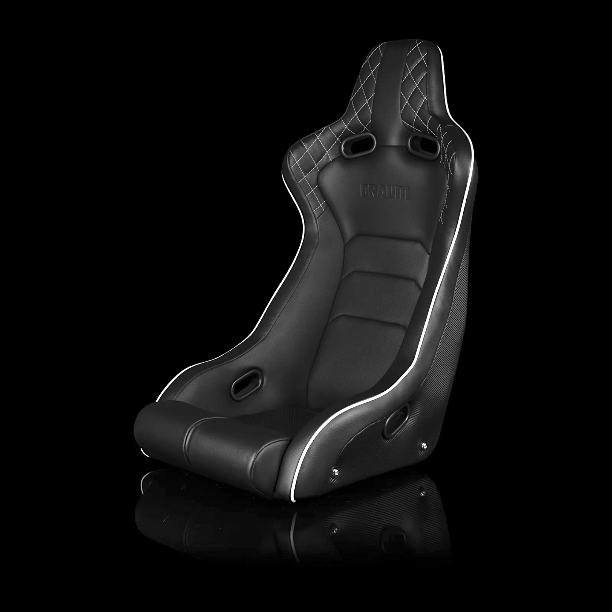 Braum Venom-X Series Black Leatherette with Diamond and White Trim Fixed Back Bucket Seat