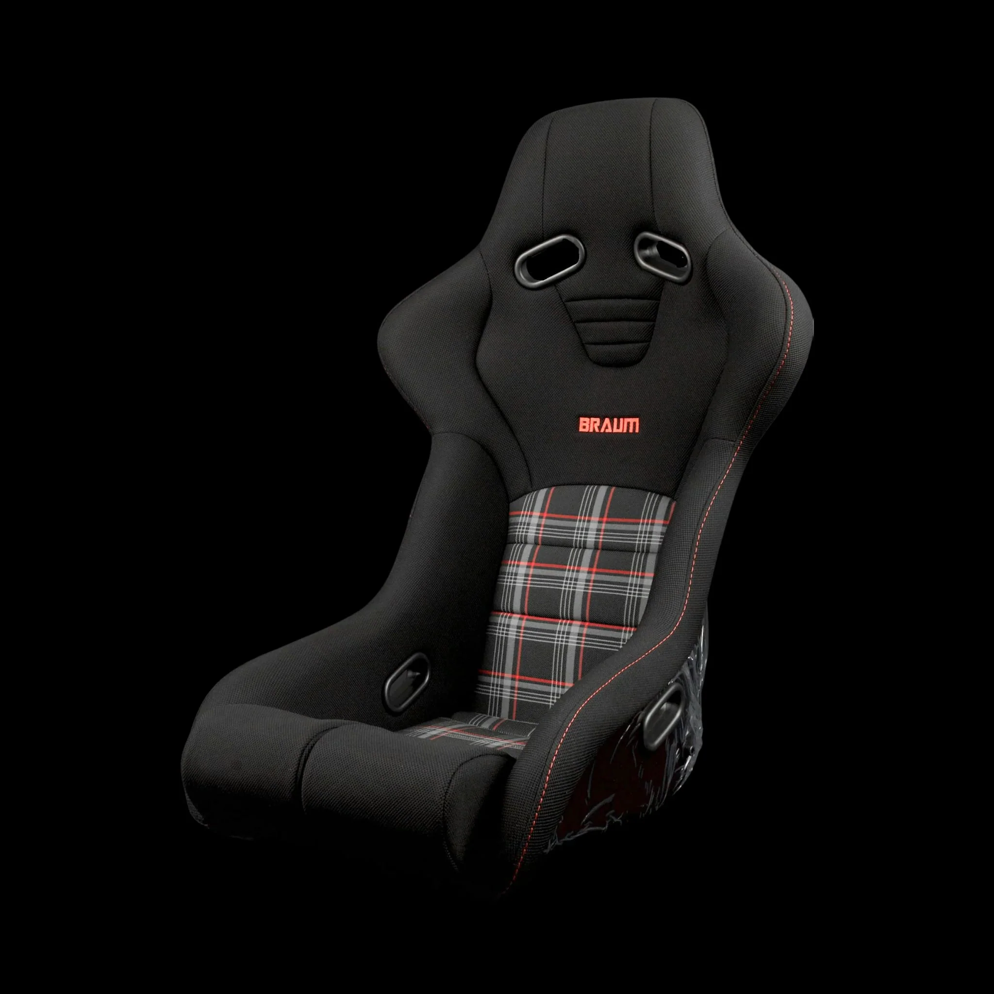 Braum Falcon-R Series Black with Red Plaid Fixed Back Bucket FRP Composite Seat