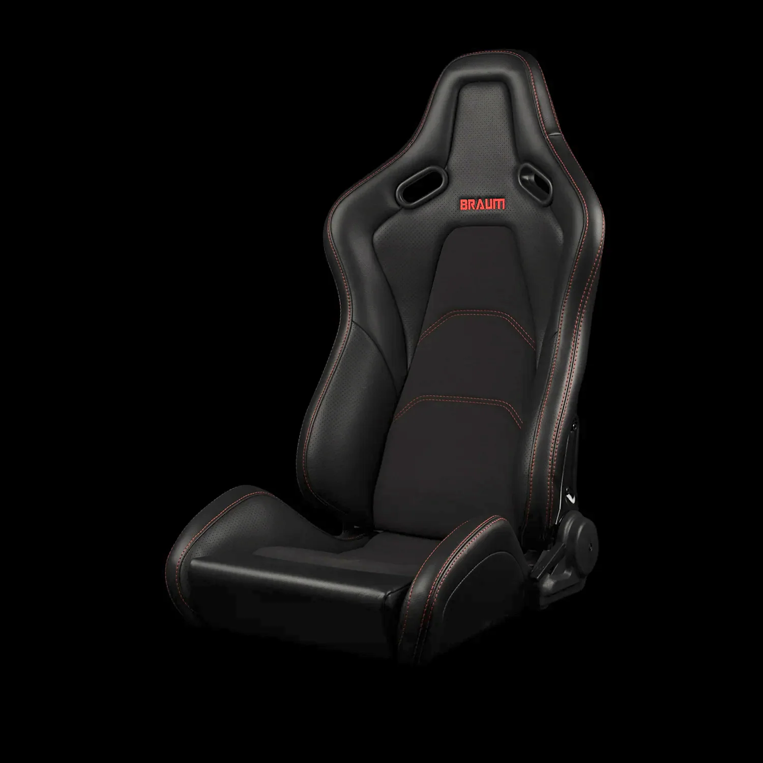 Braum Falcon-S Series Black Leatherette and Alcantara with Red Stitching Reclinable FRP Seats