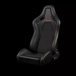 Braum Falcon-S Series Black Leatherette and Alcantara with Red Stitching Reclinable FRP Seats