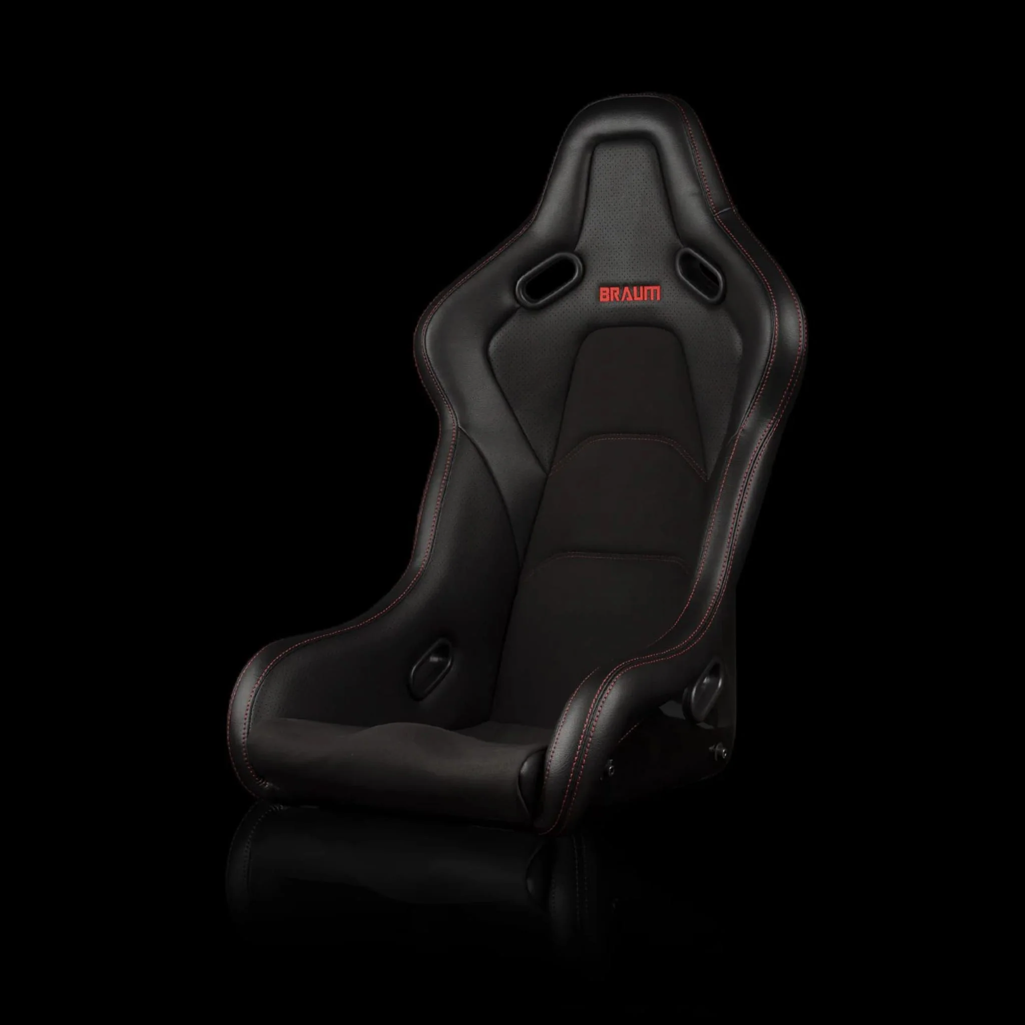 Braum Falcon-S Series Black Leatherette with Alcantara and Red Stitching Fixed Back Bucket FRP Seat