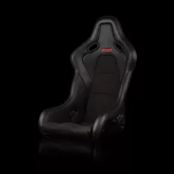 Braum Falcon-S Series Black Leatherette with Alcantara and Red Stitching Fixed Back Bucket FRP Seat