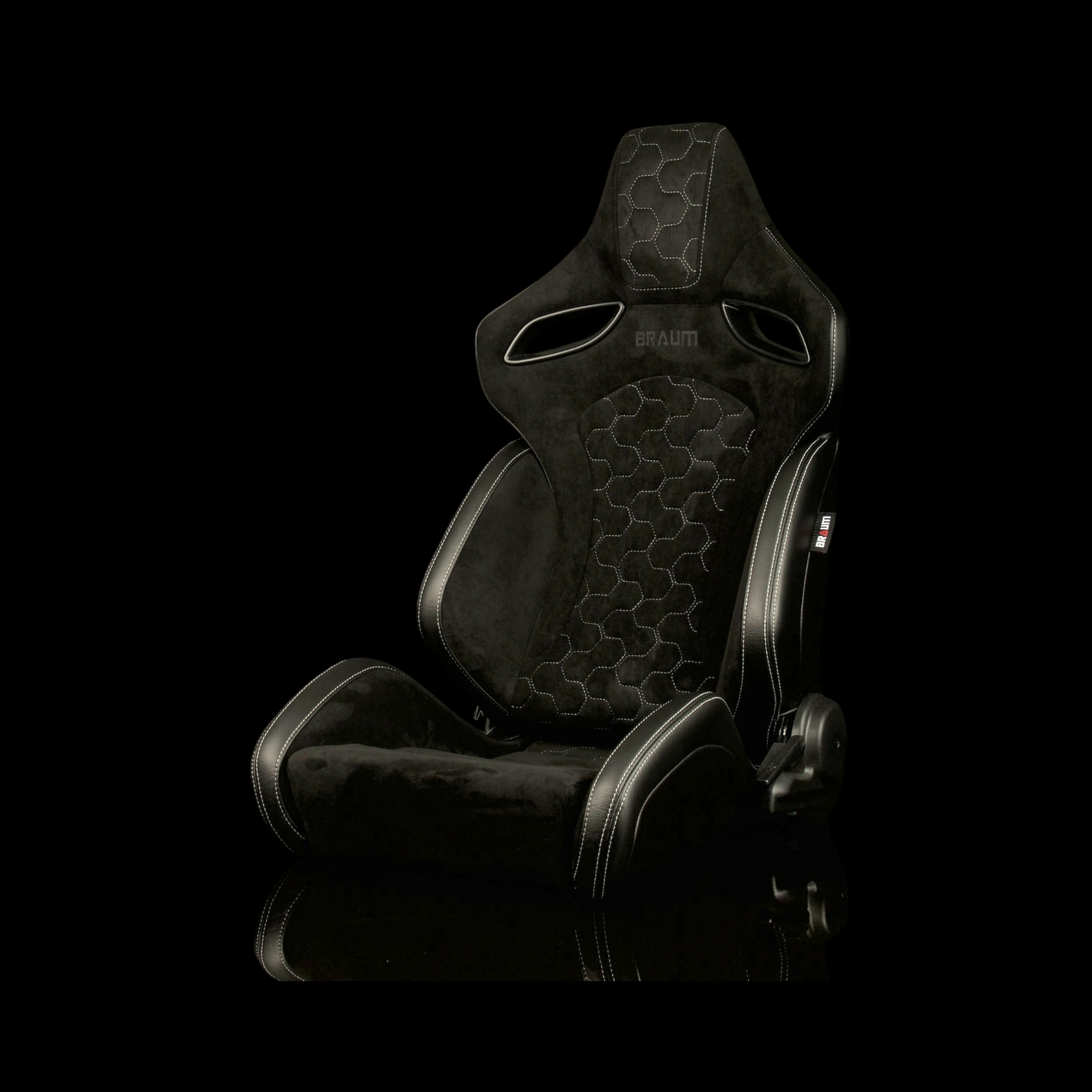 Braum ORUE-S Series Black Leatherette with Honeycomb Alcantara and White Stitching Reclinable Seats