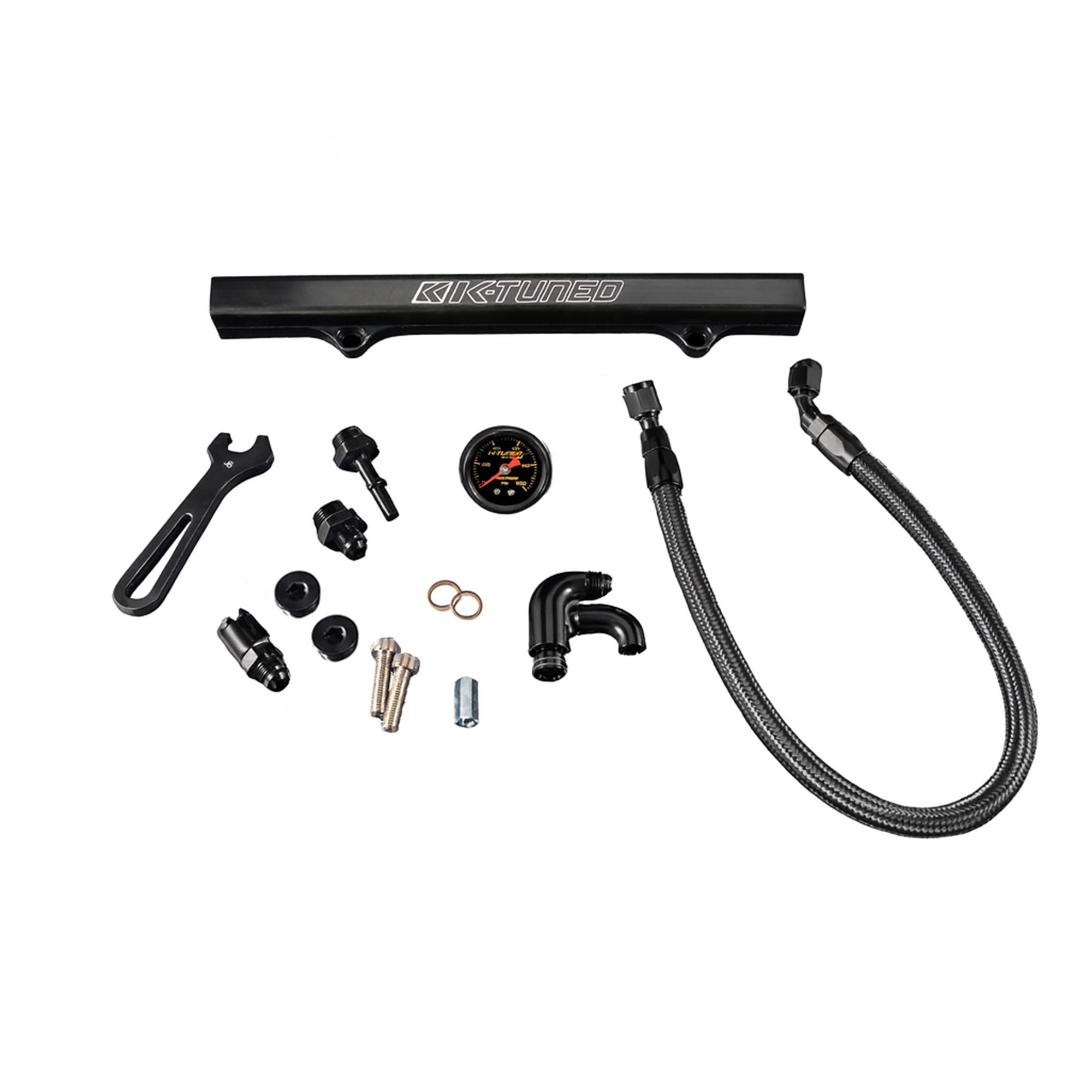 K-Tuned Black Center Feed Fuel Rail Kit with Gauge