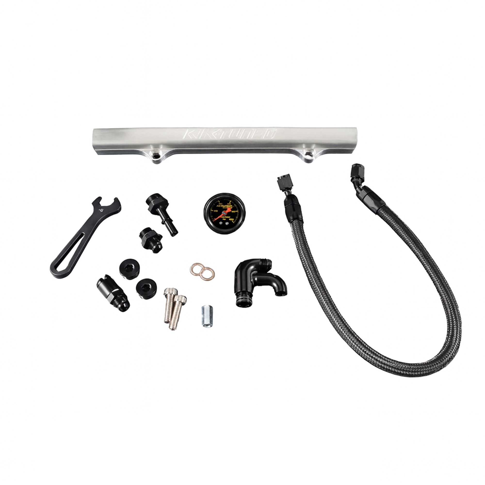 K-Tuned Brushed Center Feed Fuel Rail Kit with Gauge
