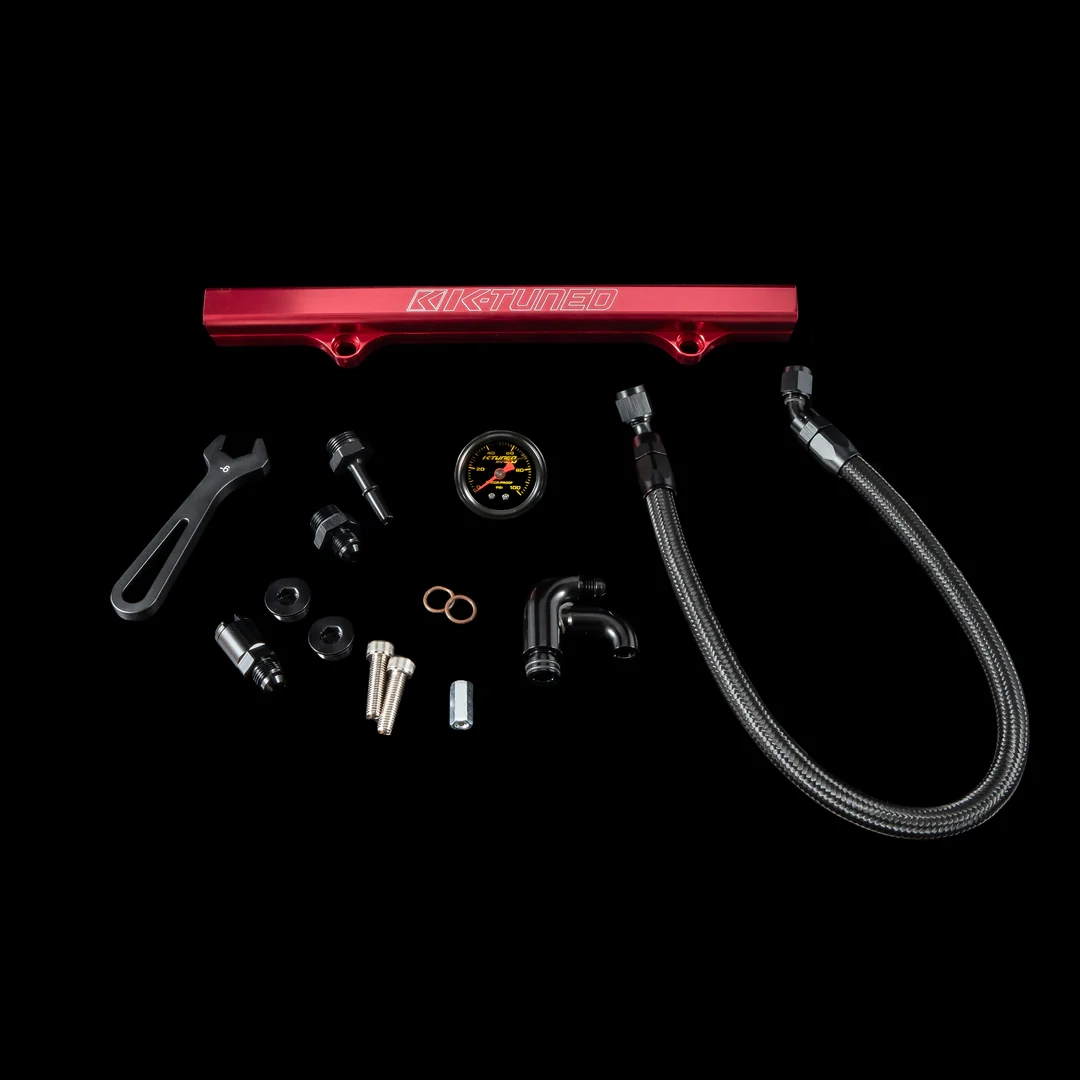K-Tuned Red Center Feed Fuel Rail Kit with Gauge