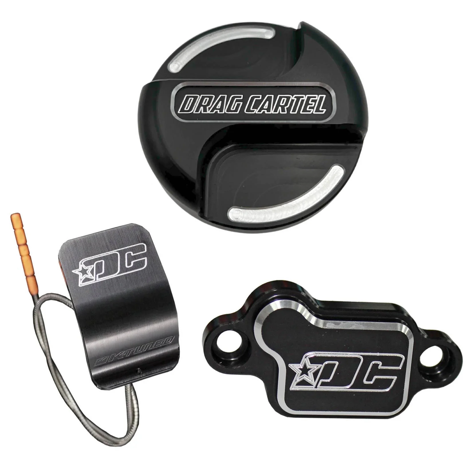 Drag Cartel Black K20 Billet Oil Dip Stick, Oil Cap, and VTC Strainer Special