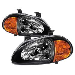 Xtune 93-97 Del Sol Amber Crystal Headlights Black