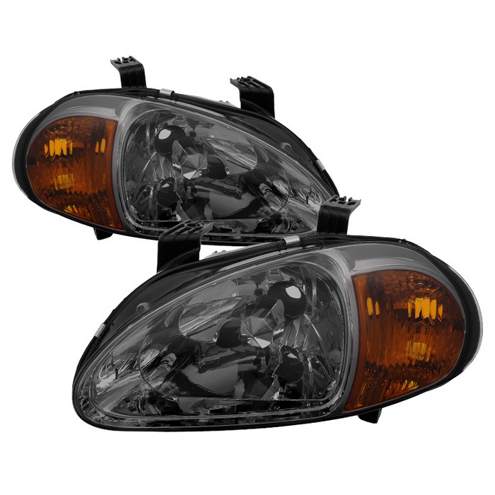 Xtune 93-97 Del Sol 1 Piece Amber Crystal Headlights Smoke